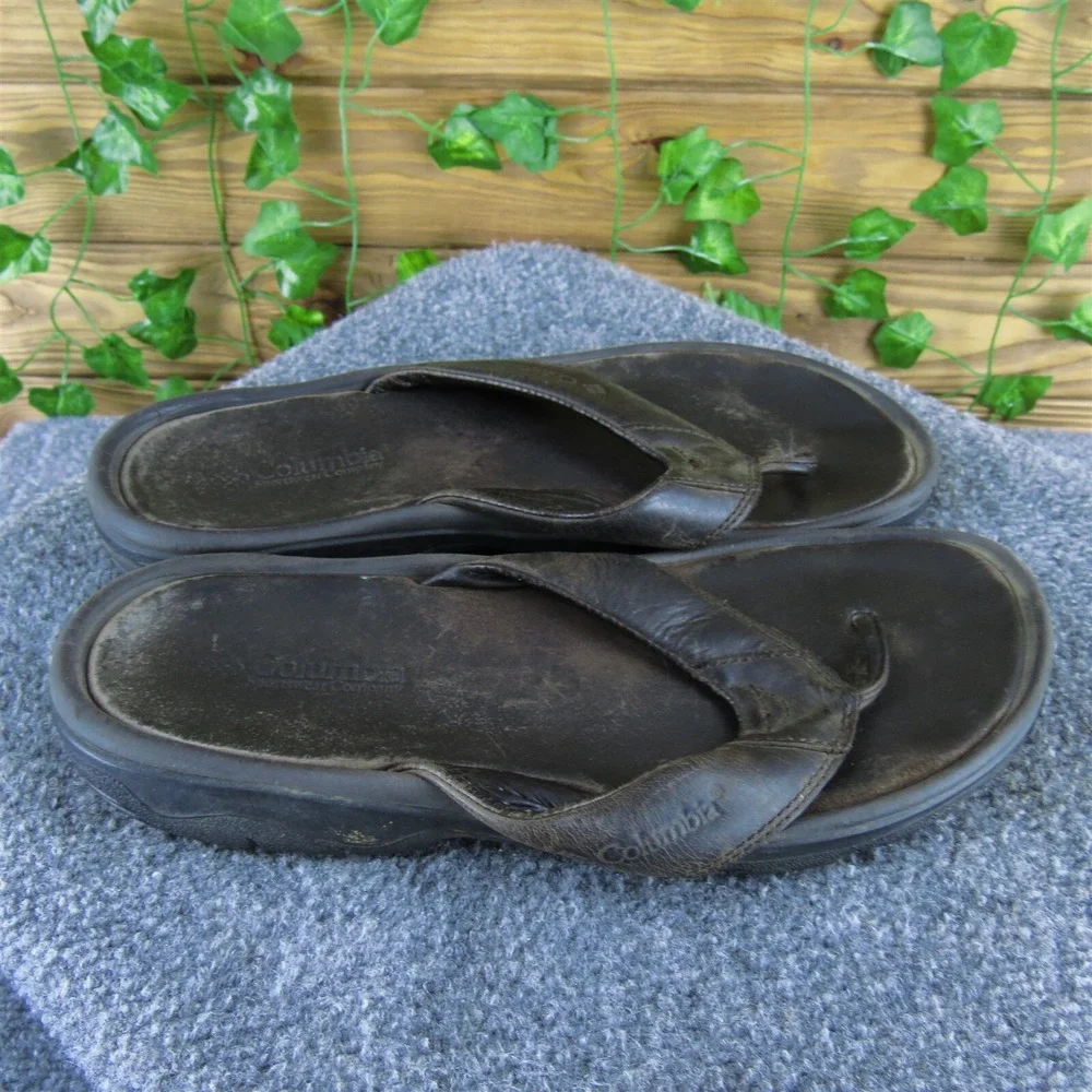 Columbia Men's  Flip Flop Brown Leather Size 10‎ Medium  Used 2025